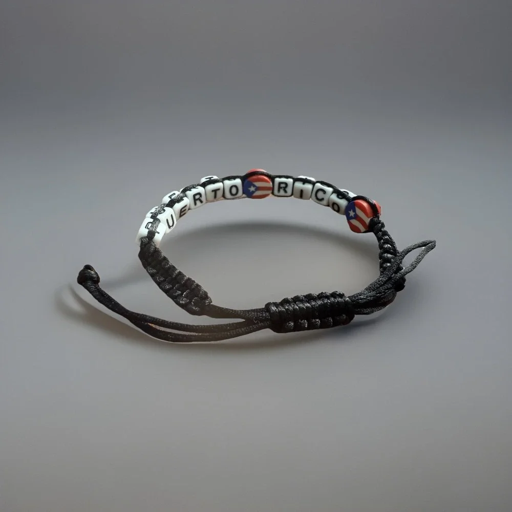 Puerto Rico Letters Unisex Macrame Bracelet Flag Beads Red Blue Black Adjustable